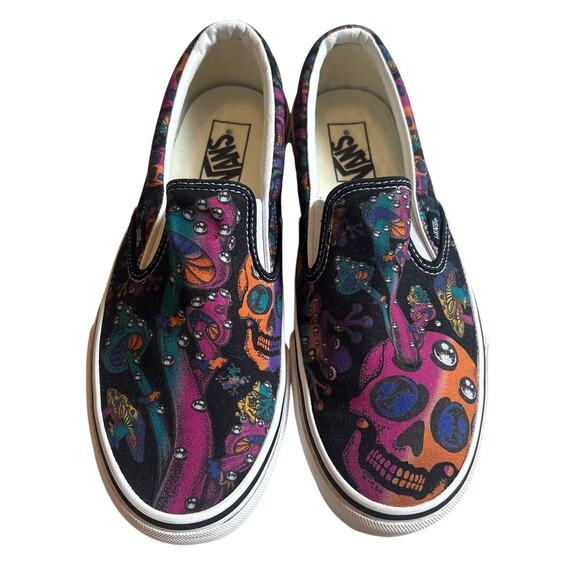 Vans Classic Trippy Drip slip on colorful skull unisex sneakers SIZE M9 W10.5 - Picture 2 of 7
